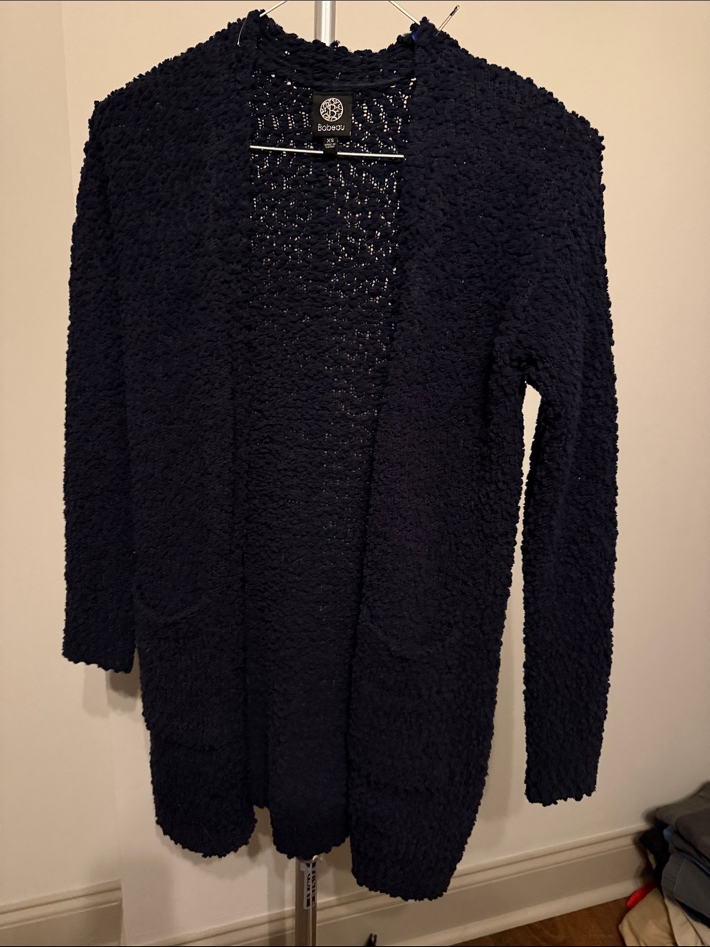 bobeau Navy Popcorn Open-Front Cardigan